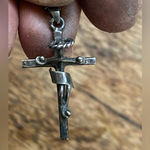 Rustic sterling silver finished with a black patina crucifix cross necklace Photo 1