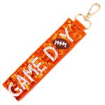 Vigla NWT Orange/White Game Day Football Seed Bead Sequin Keychain Wristlet Orange Photo 0