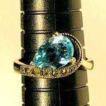 None Aquamarine & Marcasites Sterling Silver Ring 6 3/4 Photo 0