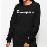 Champion Powerblend Fleece Pullover Sweatshirt Black Boyfriend Crew Logo Script Photo 2