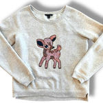 American Eagle  Women’s Cream Sequin Bambi Deer Rose Pullover Sweatshirt Size S/P Photo 0