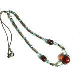 Vintage glass bead necklace with orange and aqua blue tones Photo 6