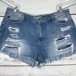 KanCan Size 22W Blue Denim Distressed High Rise Mom Jean Shorts Photo 0