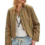 Free People NWT  Zandi Quilted Kantha Striped Olive Green Jacket Neutral Combo XS Photo 0