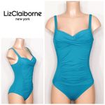 Liz Claiborne New teal ruched swimsuit. Photo 1