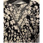 Glamour Floral Print Faux Wrap Dress Elegant Black White Midi Womens Size 14 Photo 6