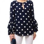 Sail To Sable  Navy Polka Dot Ruffle Sleeve Blouse Size Medium Photo 0