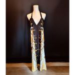 ZARA  Backless Halter Satin Maxi Dress Lingerie Style Slip Floral Sexy Gold Small Photo 1