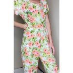 First Vision By Shirin Vintage First Vision Green & Pink Hibiscus Floral Tropical Sequin Pant Shirt Set Photo 3