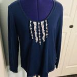 Lucky Brand  Navy Blue Long Sleeve Top Size Medium Photo 7