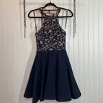 B Darlin Navy Blue Lace Strappy Halter Glitter Fit & Flare Dress Junior's 7/8 Photo 2
