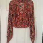 Free People  Floral Red Turtle Neck Top Photo 3
