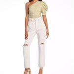 Free People NWT  Somethin Bout You Puff Sleeve Bodysuit One
Shoulder Sage Green Photo 2
