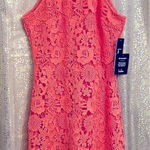 Lulus  Love Poem bright coral orange lace mini dress, size S, NWT Photo 0