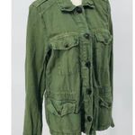 Gap Vintage Utility Army Green Jacket Women’s M Linen Blend Olive Shirt Buttons Photo 12