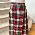 Vintage Red Green White Plaid Tartan Pleated Fringe Knee Length Kilt Photo 0