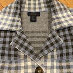 Rachel Roy  Button Plaid Tartan Stretchy Boxy Knit Jacket Pale Silver Blue Gray L Photo 7