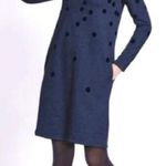 BODEN Cotton Flocked Knit Navy Blue Velvet Polka Dot Long Sleeve Dress Size 14 Photo 0