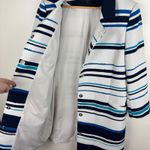 Alex Marie Womens Striped Textured Coat Large Blue White Longline Jacket Office Photo 1