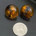 Vintage Unsigned Tortoise Acrylic Button Clip On Earrings Brown Photo 3