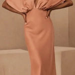 BHLDN  Leila Deep-V Flutter Sleeve Satin Charmeuse Gown Dress Size 10 bridesmaid Photo 0
