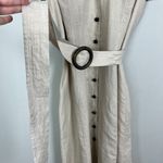 Charter Club Shirt Dress 12 Beige 100% Linen Midi Button Up Belted Short Sleeve Photo 9