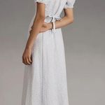 Reformation  | Cherise 100% Linen Floral Puff Sleeve Midi Dress in Cindy Blue Photo 1