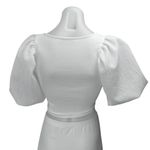 ZARA Women's White Short Puff Sleeve V Neck Ribbed Knit Blouse Crop Top Size S Photo 1