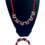 ELEGANT Red Crimson Glass Bead Silver Rhinestone Necklace‎ And Bracelet Set Photo 0