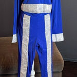 Women’s Sexy Bodycon Blue & Silver Studded Crop Top & Pencil Pants Size XL NWOT Photo 0