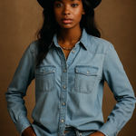 Caslon  Denim‎ Western Shirt Chambray Button Down Long Sleeve Top XS Photo 0
