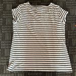 Sunday women's S top black/white stripe with floral cap sleeves scoop neck EUC Photo 4