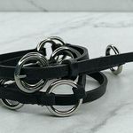 Black Skinny Faux Leather Circle Concho Belt Silver Hardware Large (L) ✨ Photo 0