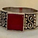 Sterling Silver Vintage Carnelian Filigree Cocktail Ring Photo 1