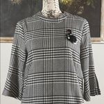 H&M  Black White Houndstooth Bell Sleeve Swan Brooch Dress Size 8 Photo 1