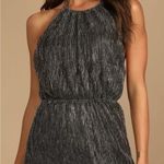 Lulus LULU’S Turn Up The Shine Black And Gold Metallic Halter Mini Dress Photo 0