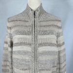 L.L.Bean Striped Knit Full Zip Cardigan Sweater Women Large Beige Coastal Grandma Photo 1