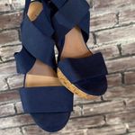 American Eagle Wedge Sandals Women's Size 8 Navy Blue Cork Platform Y2K Photo 1