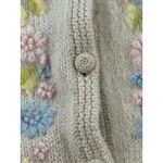Vintage Voguemont Wool‎ Cardigan Sweater Floral Embroidered Pastel Knit Medium Tan Photo 4