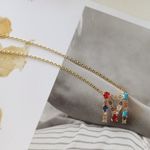 M Initial Necklace With Multi Stones Gold Photo 3