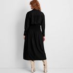 Future Collective Women's Collared Long Sleeve Smocked Midi Shirtdress -  Black Photo 1