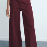 Mango  cotton pleated front wide leg jeans in dark maroon NWT $88 Photo 0