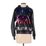 No Ka'Oi Sequin Hoodie Faux Leather Trim Pullover Athleisure Top 00 Black Photo 1