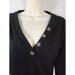 Love Story Women Blouse Xl Black V Neck Button‎ Pullover 3/4 Sleeve Photo 1