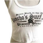 Vintage Pancho’s Surf Shop Women’s Cropped Tank White Black Logo Large Pismo Photo 2