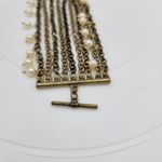 VTG Pinned Pearl Cuff Bracelet 8" Gold Tone White Beads Wide Toggle Closure Photo 5