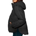 Quilted Hoodie Winter Jacket Ski Coat Parka Trench Bomber Mock Neck Oversized Top Black Photo 1