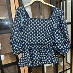 Hunter Bell  Blayne Puff Sleeves Poplin Peplum Top blouse block print floral navy Photo 3