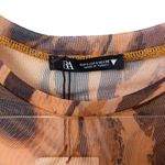 ZARA NWT Sheer Mesh Marble Print Bodysuit Sz Small Long Sleeve Brown Photo 3