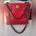 Dooney & Bourke  Red Lexington Pebbled Leather Tote Bag | Brown Handles Photo 15